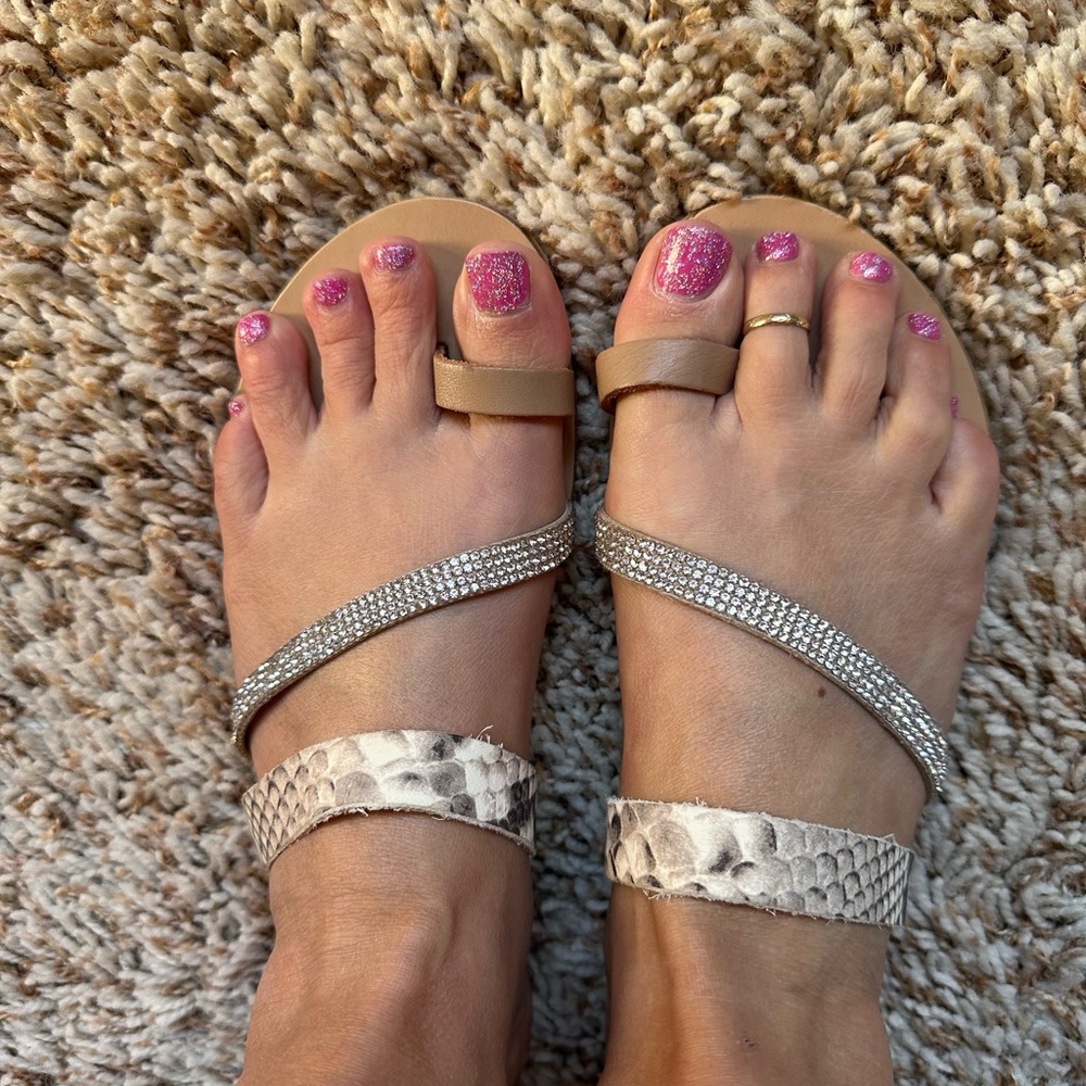 Elegant Tan and Silver Women's Sandals with Bling.